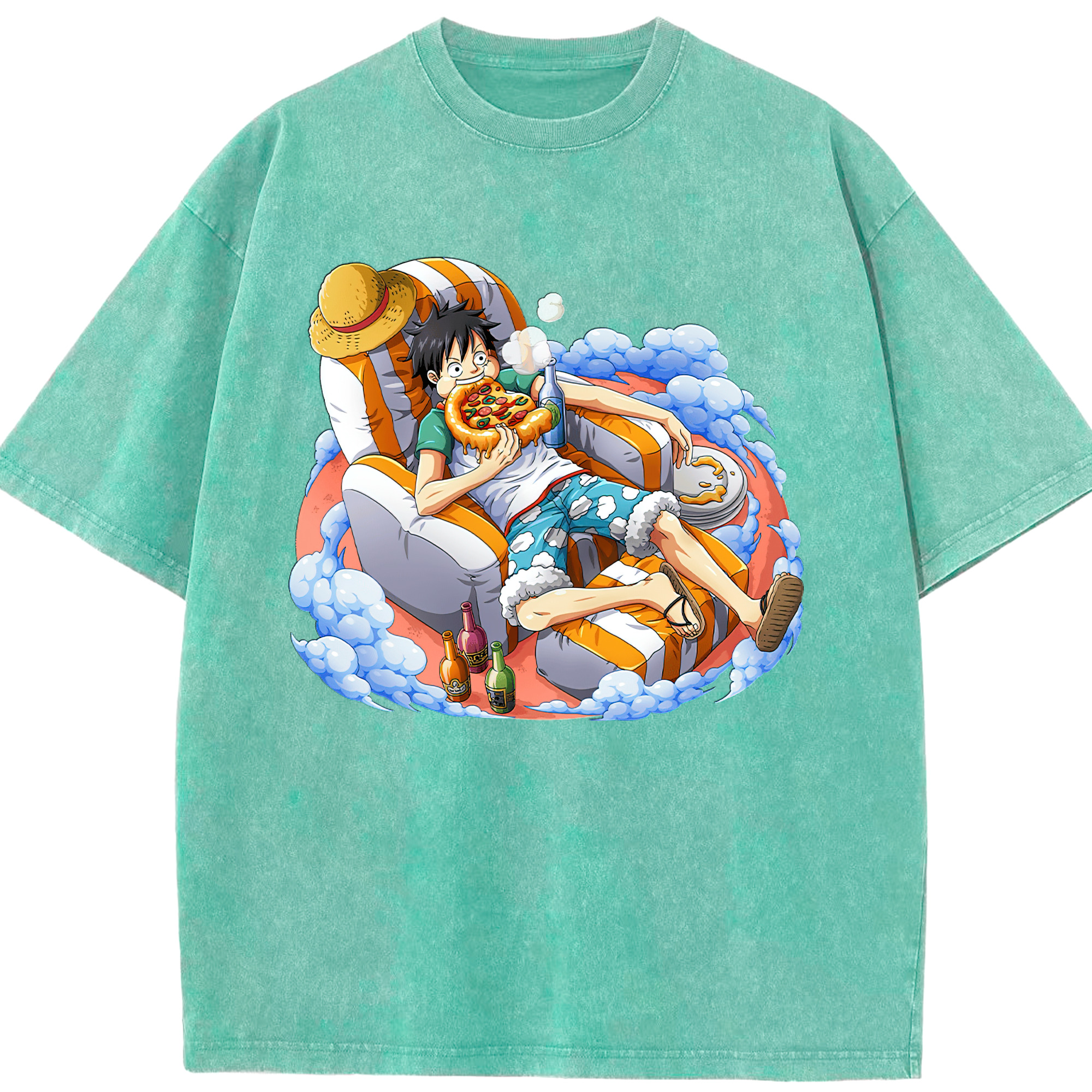 ワンピース モンキー・D・ルフィ ONE PIECE Monkey D. Luffy 綿100% ヴィンテージ風 半袖Tシャツ（フロントプリント）